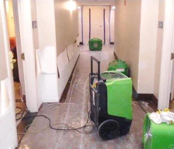 Commercial hotel during water damage restoration and drying